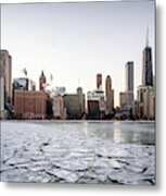 Skyline And Cracks In The Water Metal Print