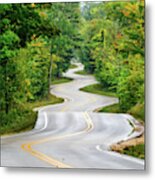Slippery When Wet - The Famous Winding Road At Tip Of Door County Wi Metal Print