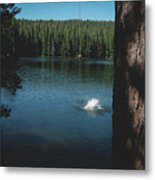 Small Splash Of Water Beneath A Rope Swing On A Pretty Lake. Metal Print