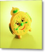 Smiling Yellow Alarm Clock Metal Print
