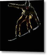 Snowboarder Pulling Front Nose Grab Mid Metal Print