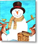 Snowman Bunnies Metal Print