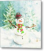 Snowman In The Pines Metal Print