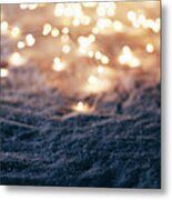 Snowy Winter Background With Fairy Lights. Metal Print