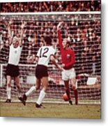 Soccer Players Raise Arms After Goal Metal Print