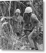 Soldiers Look In Brush For Sniper Metal Print