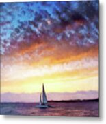 Solitary Sailboat Sunset Metal Print