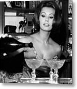 Sophia Loren Pouring Champagne Metal Poster