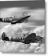 Spitfires Above The Clouds Black And White Metal Print