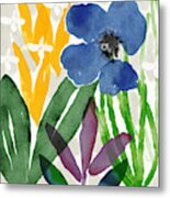 Spring Garden Blue- Floral Art By Linda Woods Metal Print