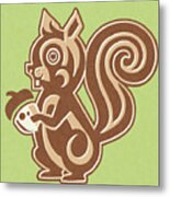 Squirrel Holding Nut On Green Background Metal Print