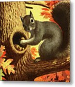 Squirrel Storing Nuts Metal Print