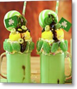 St Patrick's Day On-trend Holiday Freak Shakes With Candy And Lollipops. Metal Print