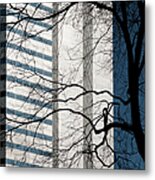 Stark Bare Trees And Office Building Metal Print