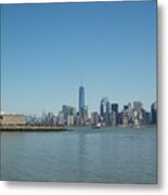 Statue Of Liberty Overlooking Manhattan Metal Print