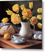 Still Life With A Bouquet Of Yellow Tulips Metal Print