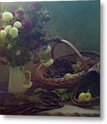 Still Life With Flowers And Grapes Metal Print