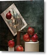 Still Life With Ripe Pomegranates And A Picture Of The Mona Lisa Metal Print