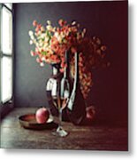 Still Life With Wine And An Apple Metal Print