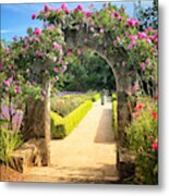 Stone Archway Into The Rose Garden Metal Print