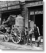 Store Workers Collecting Milk From Wagon Metal Print