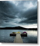 Storm Clouds Over Lakeshore Jetty Metal Print