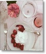 Strawberries And Cream With Rose Metal Print