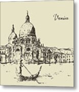 Streets Venice Italy With Gondola Metal Print