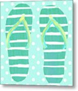 Striped And Dotted Flip Flops Iv Metal Print