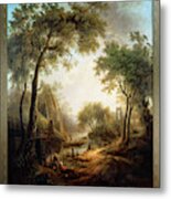 Summer Landscape With Water And Tall Trees By Elias Martin Metal Print