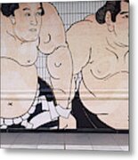 Sumo Wrestling Mural On A Wall, Ryogoku Metal Print