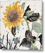 Sunflower And Dragonfly Metal Print