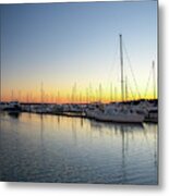 Sunset And Sailboats At Skull Creek Marina Metal Print