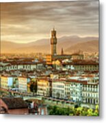 Sunset In Florence Triptych 2 - Palazzo Vecchio Metal Print