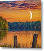 Sunset Moon Over Lake Newport Metal Print