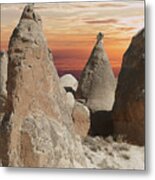 Sunset On Fairy Chimney Balanced Rock Formations Metal Print