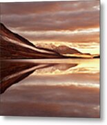 Sunset With Firely Sky Reflected By Loch Metal Print
