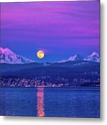 Supermoon With Mt. Baker Alpenglow Metal Print