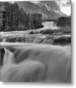 Swiftcurrent Falls Spring Sunset Black And White Metal Print