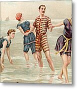 Swimmers Cavorting In Surf Metal Print