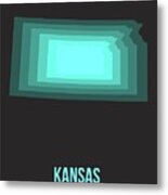 Teal Map Of Kansas Metal Print