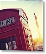 Telephone Booth On London Street At Metal Print