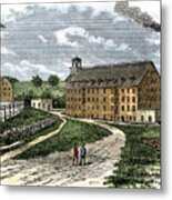 Textile Industry Textile Factory On The Edge Of Sugar River In Newport, New Hampshire, Circa 1880 Colour Engraving Of The 19th Century Metal Print