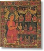 Thangka With Bejeweled Buddha Preaching Metal Print