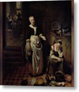 The Idle Servant By Nicolaes Maes Old Masters Reproductions Metal Print