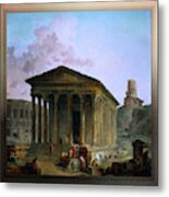 The Maison Caree The Arenas And The Magne Tower In Nimes By Hubert Robert Metal Print