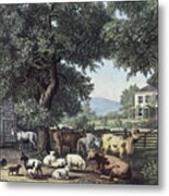 The Old Homestead Currier & Ives Metal Print