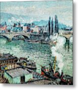 The Stone Bridge In Rouen By Pissarro Metal Print
