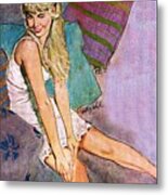 The Winking Lady On Pillows Metal Print