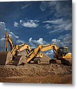 Three Excavators At Construction Site Metal Print